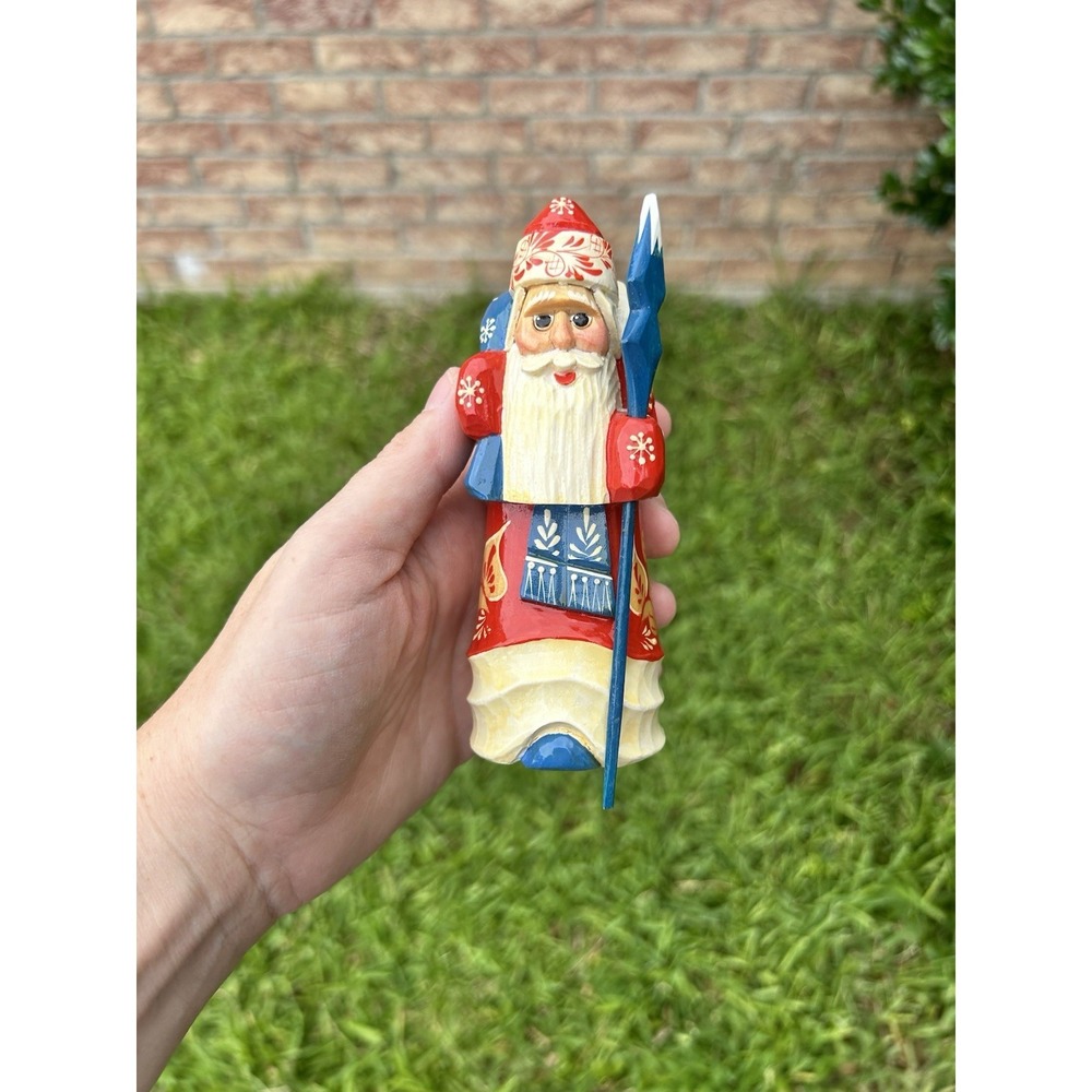 Hand Carved Hand Painted Wooden Grandfather Frost Russian Santa Ded Moroz 5"